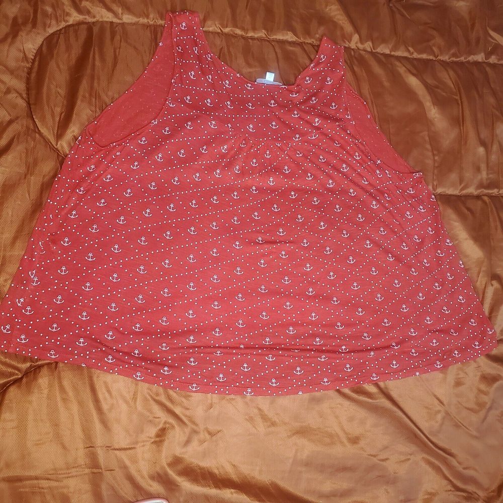 Mauve Womens Red Tank Top 2XL Pullover Sleeveless Nautical Print